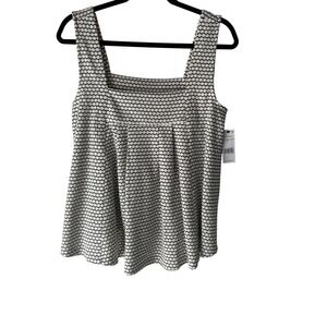 Liverpool Los Angeles Black White Geo Print Square‎ Neck Top Size M Peplum